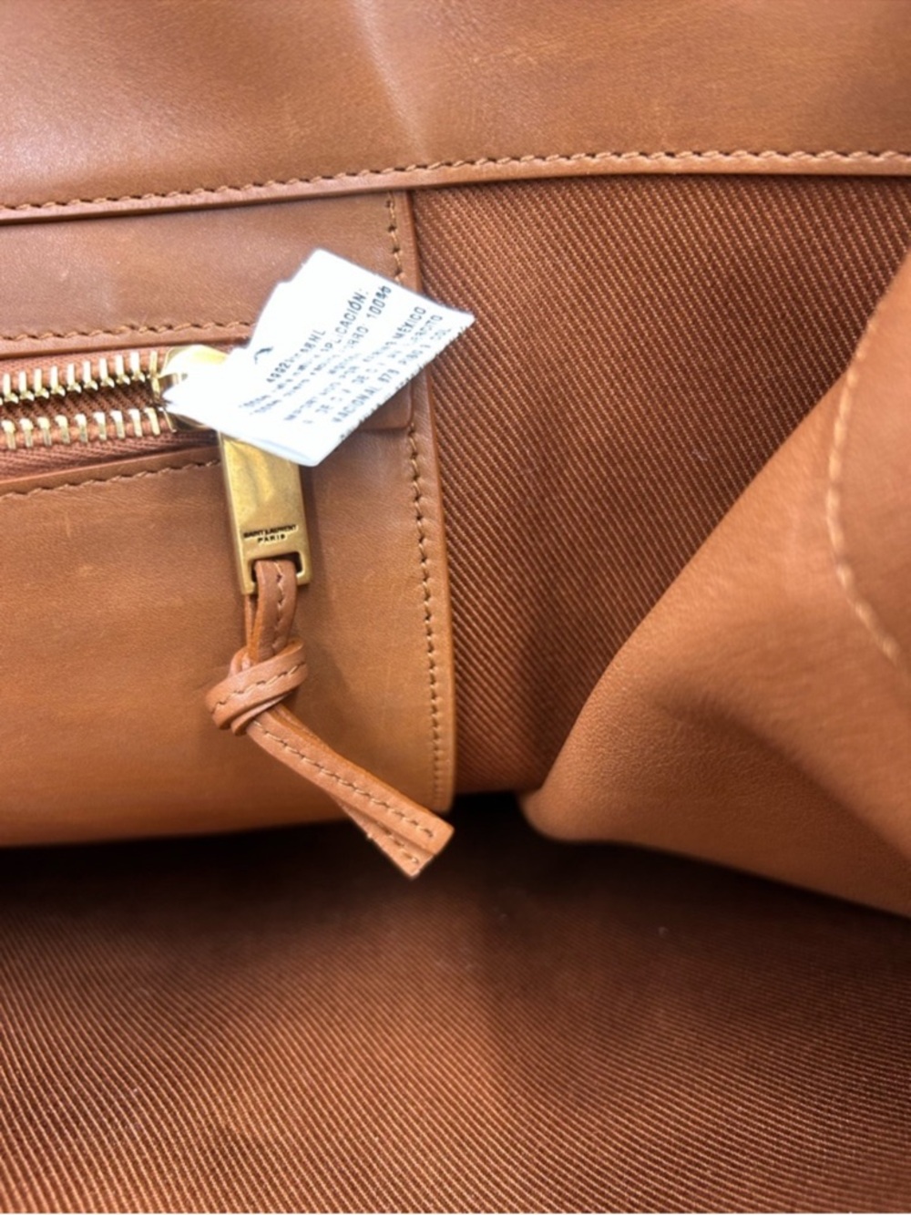 Women’s Saint Laurent RIVE GAUCHE tote bag natural sand, RAFFIAN brick leather - Picture 5 of 15